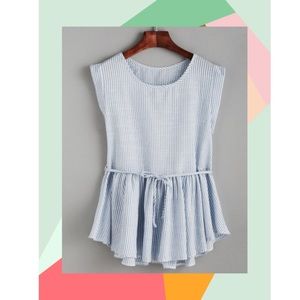 Blue Striped Ruffle Hem Blouse